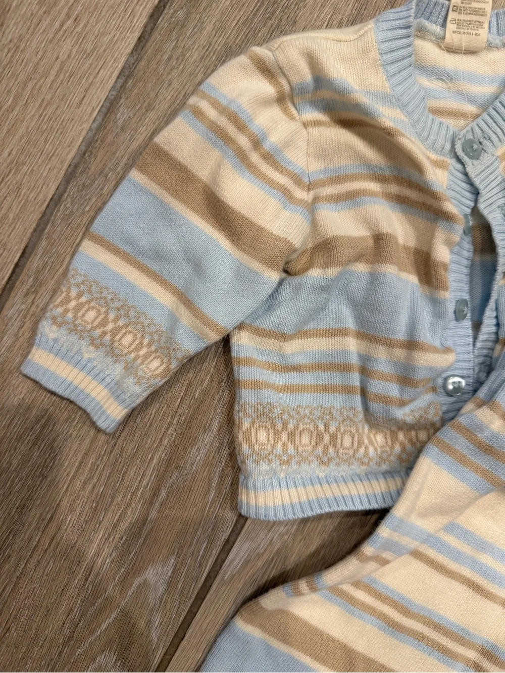 Baby Two-Piece 100%Cotton Cardigan & Pants Set - Light Blue/Cream/Tan